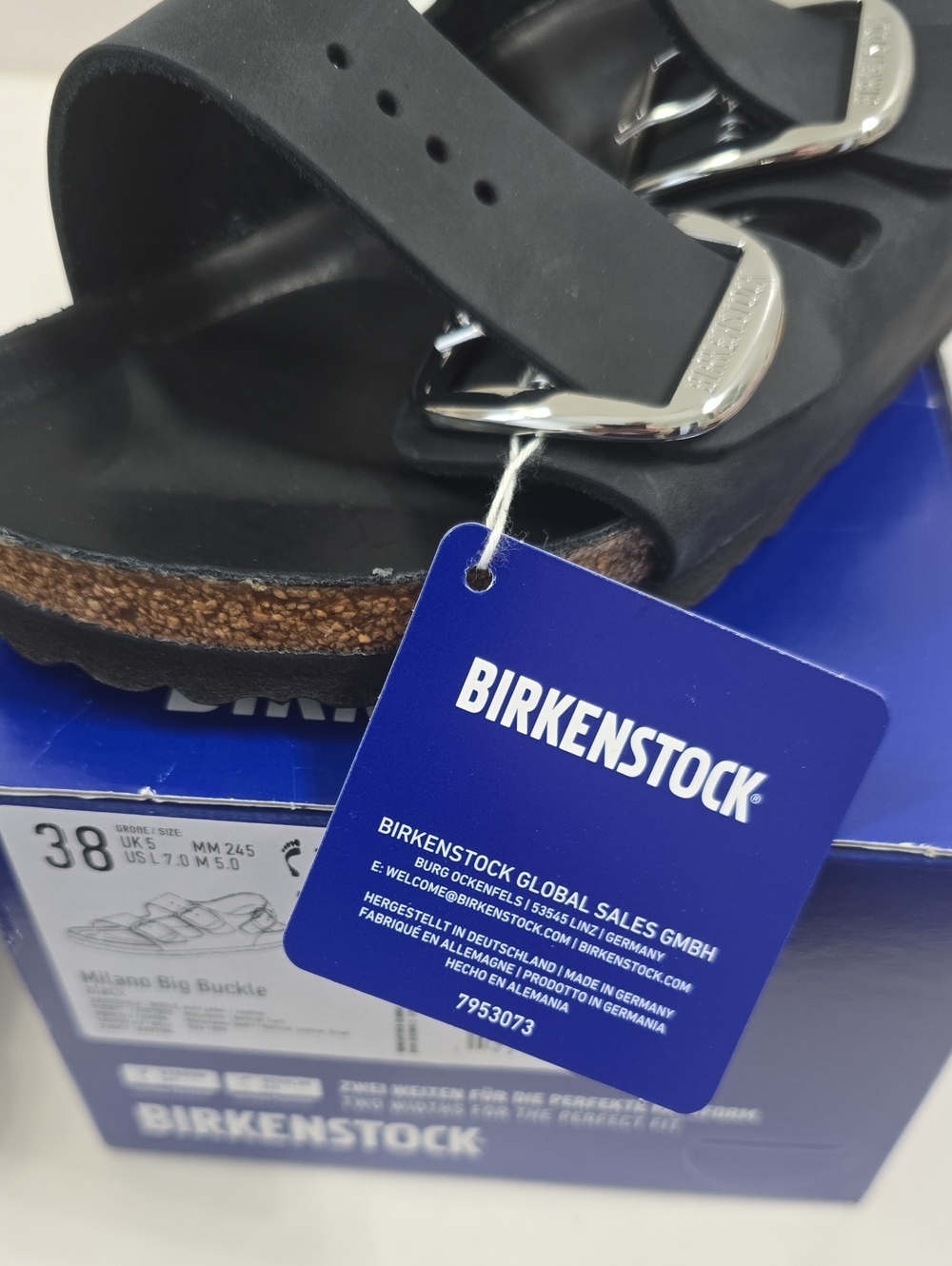 New Birkenstock Women's Milano Big Buckle Black Two-Strap Sandal - Picture 11 of 11